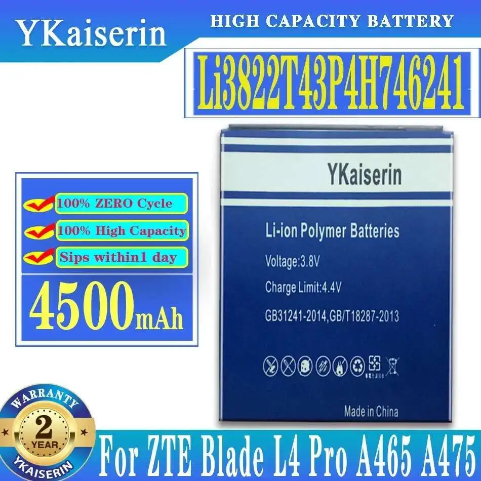 

Mobile Phone Battery Li3822T43P4H746241 4500mAh For Zte Blade L4 Pro A465 A475 Twm Amazing X3s A315