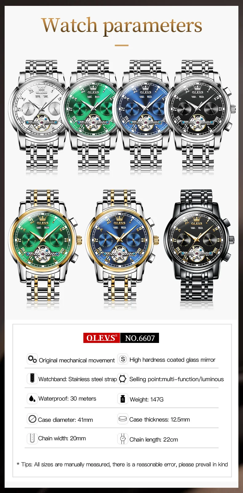 OLEVS Mechanical Watches Automatic Watch Men Stainless Steel Waterproof Luminous Watch for Men Luxury TOP Brand Wristwatch