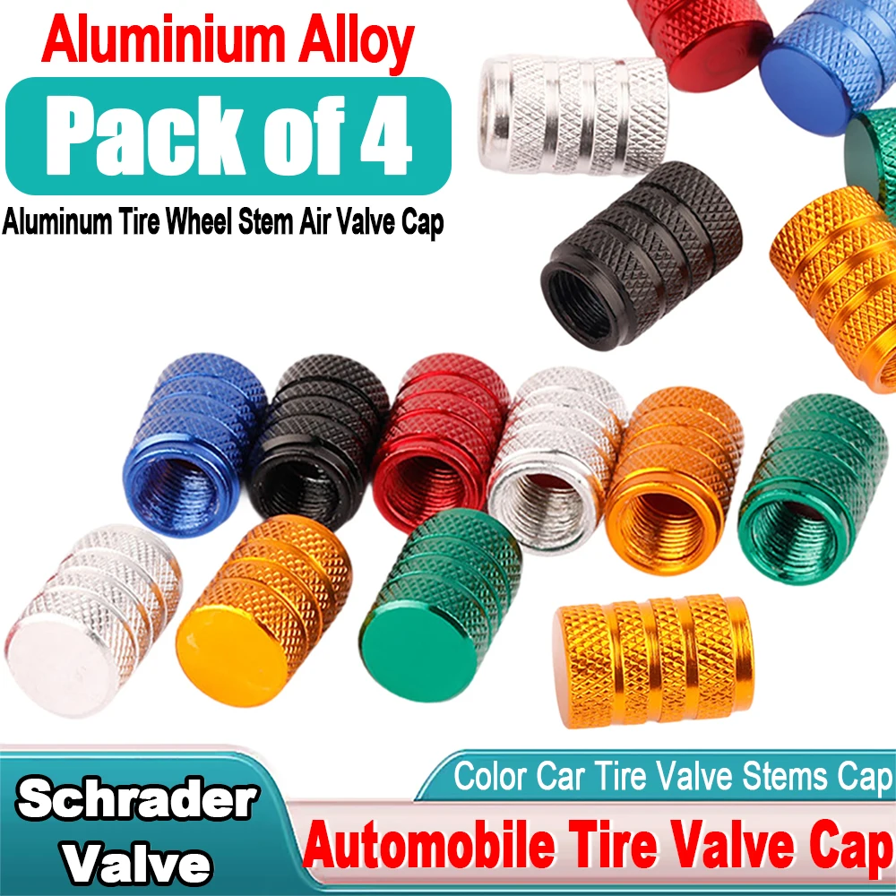 4Pcs Silver Car Tire Valve Stems Cap Knurling Style Tire Valve Cap Aluminum Tire Wheel Stem Air Valve Cap for US Schrader