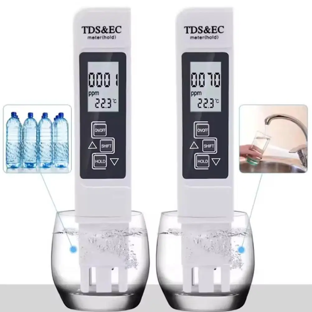 Medidor de Calidad del Agua Digital LED 3 en 1, Medidor de TDS y EC, Medidor de Pureza del Agua Doméstica, Medidor de Temperatura TEMP PPM
