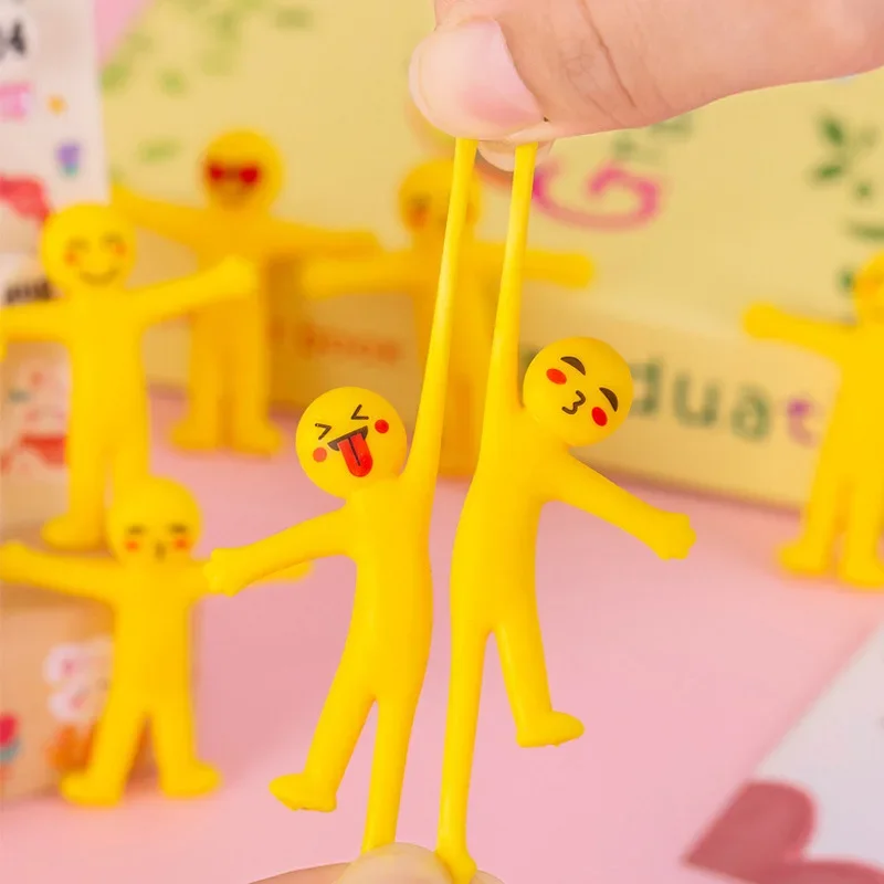 Colorful TPR Stretchable Smiley Mini Dolls Portable Stress Relief Fidget Toy Foldable Squishy Sensory Play Gift for Kids Adults