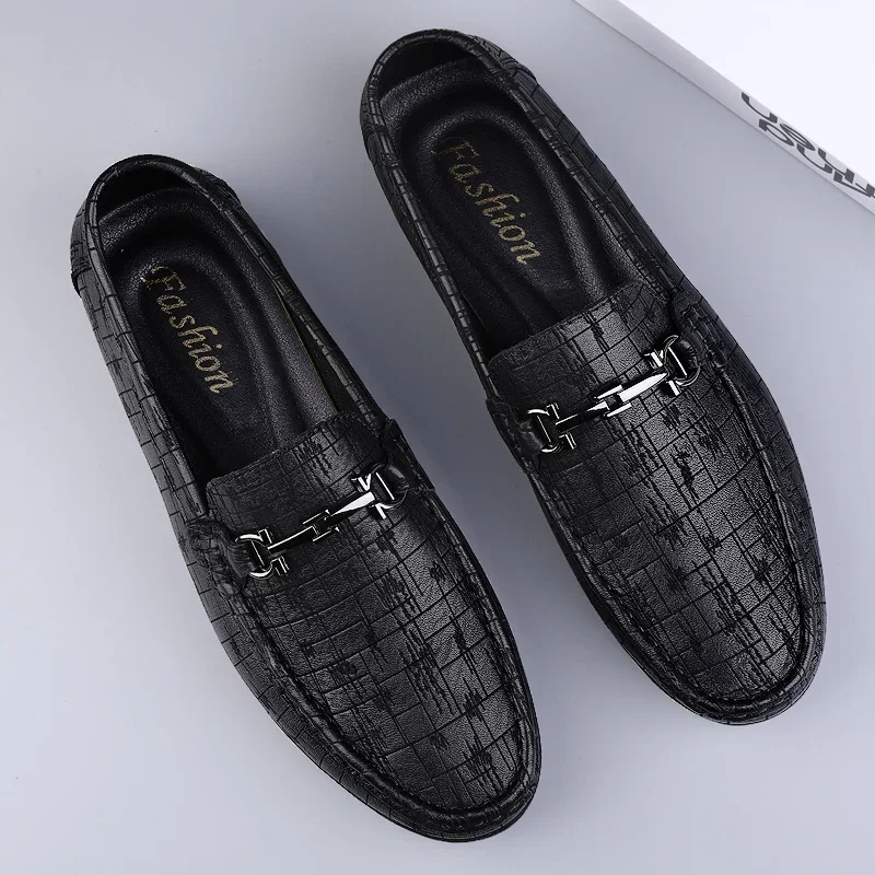 Genuine Leather Men Shoes Luxury Trendy Casual Slip on Formal Loafers Men Moccasins Italian Black Male Driving Shoes Sneakers