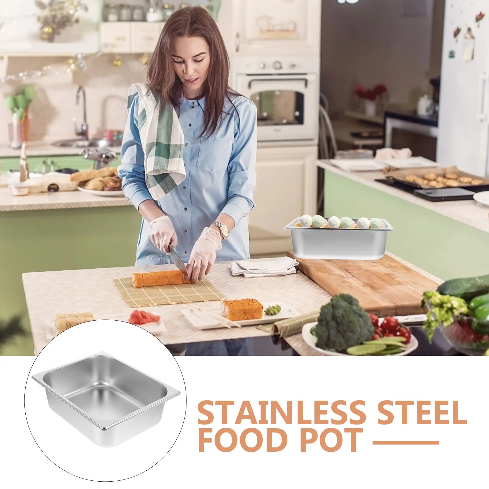 

Stainless Steel Square Pan Food Container Catering Serving Tray Buffet Dish Holder Kitchen Party Metal Pan Plates
