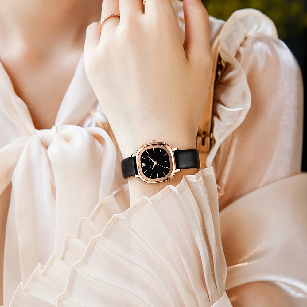 ساعة نسائية بسيطة عصرية مربعة الشكل بمينا صغير ساعة جلدية ذهبية وردية 3ATM مقاومة للماء بحركة كوارتز ساعات للسيدات reloj