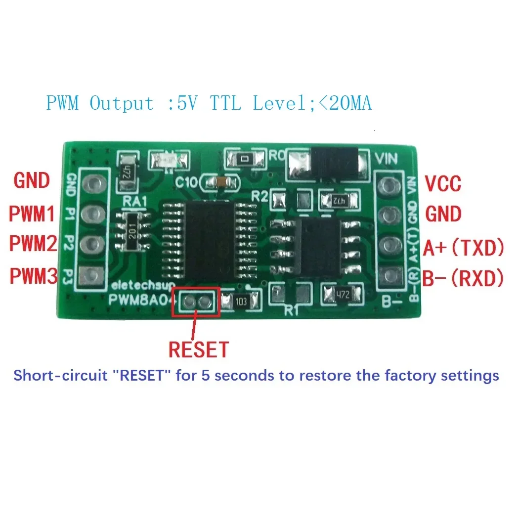 DC 5V 12V 1Hz-20kHz Modbus RTU 3-Channel TTL/RS485 PWM Generator Duty Cycle Frequency Adjustable Square Wave Pulse Controller