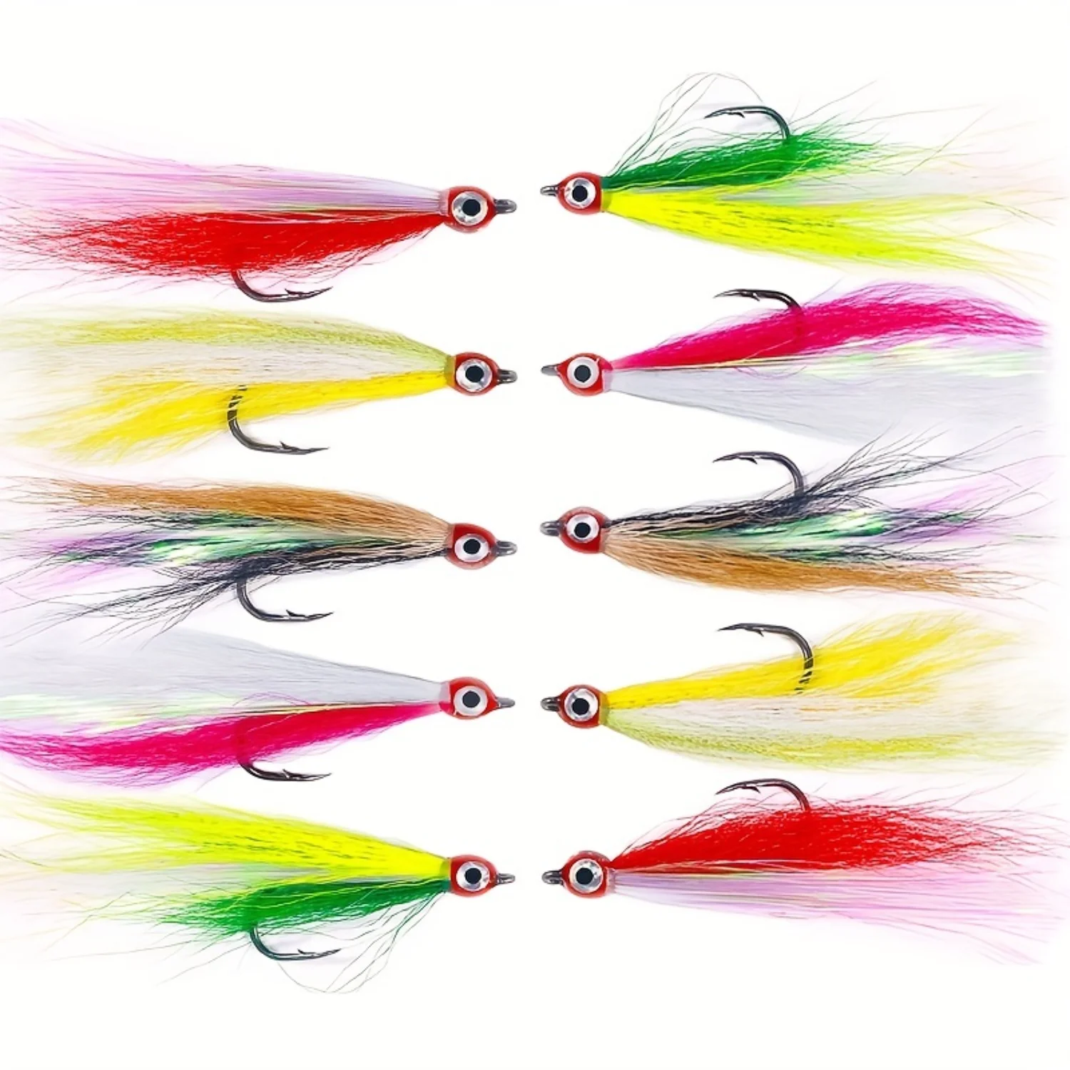 

5pcs Feather Jig Head for Saltwater/Freshwater Fishing - 4/0# Hook, 3D Eyes - Lightweight/Durable - 3.54in Length - 1.6g Weight