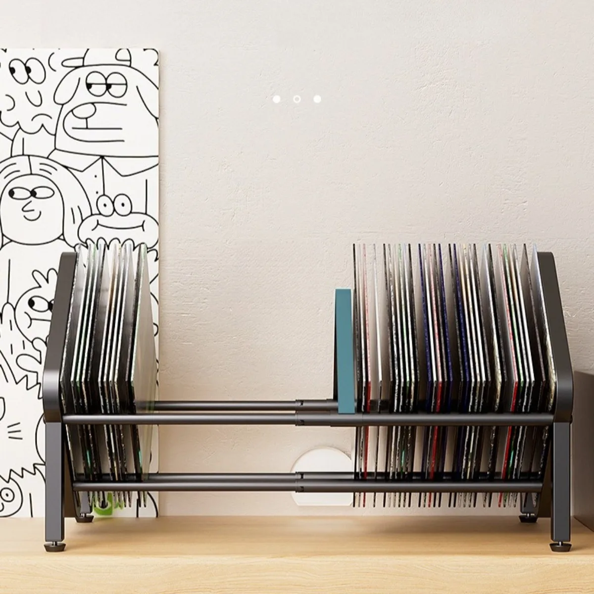 رف تخزين أقراص مضغوطة من الفينيل الحديدي قابل للتعديل - منظم ذو سعة كبيرة للألبومات ورف الوسائط الموفر للمساحة #4