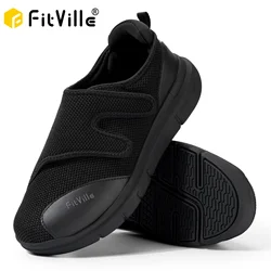 FitVille Diabetic Shoes Men Extra Wide Walking Casual Shoes for Swollen Feet Orthopedic Adjustable with Arch Support Cushioning
