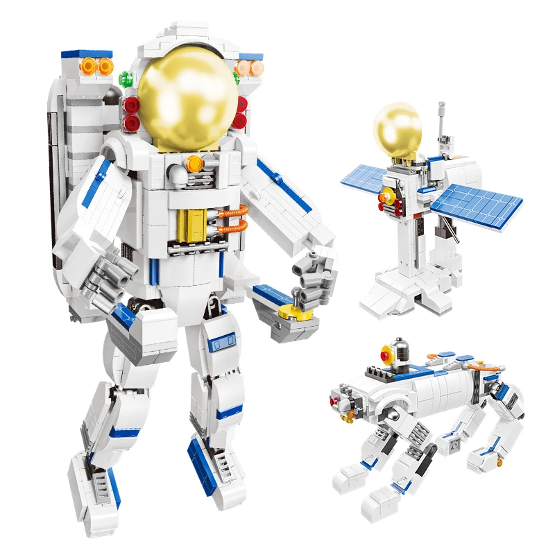 Space Aerospace Series Building Blocks 3 in 1 Astronaut Space Satellite Mechanical Dog Model Bricks Toys Compatible With LEGO