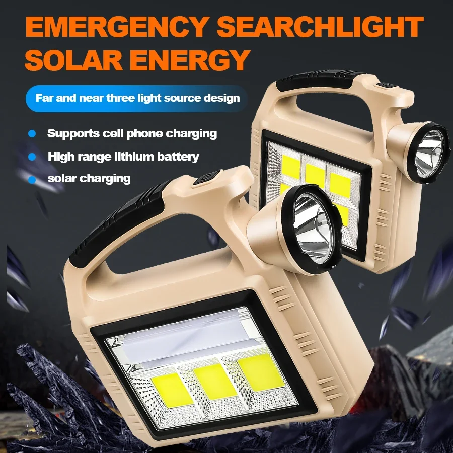 Solar COB Work Light for Camping Hiking ABS Solar Charging Lantern Outdoor Waterproof Portable Strong Light LED Work Light