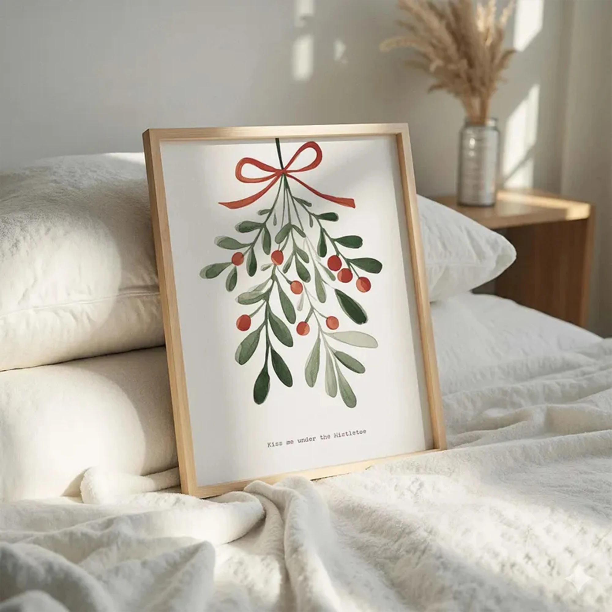 Modern Christmas Mistletoe Wall Art Print Canvas Painting Poster Picture For Living Room,Bedroom Home Decor