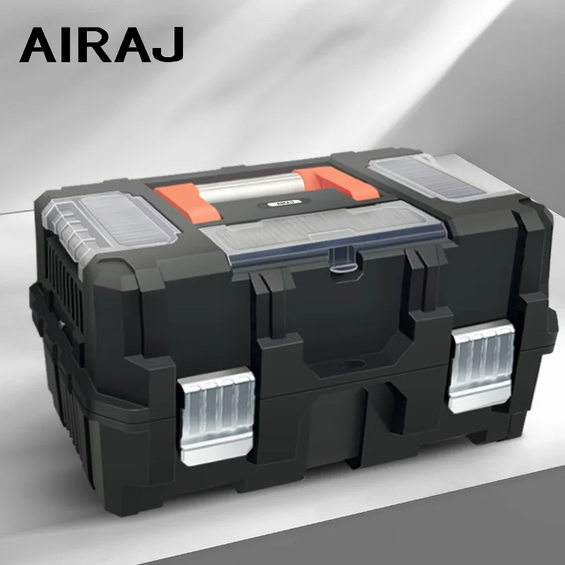 AIRAJ 15 Inch Multiple Specifications Toolbox Double Layer Tools Storage Box with Handle Multifunctional Portable Tool Organizer