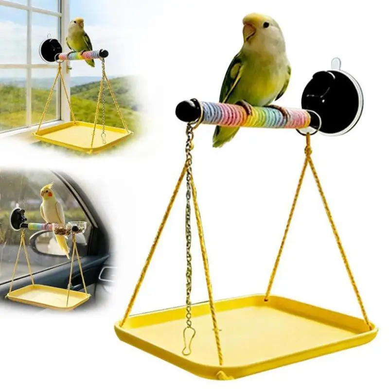 ~Colorful Bird Swing Hammock Interactive Durable Parrot Standing Bar Chain With Chain Enrichment Bird Cage Toy Cockatiel