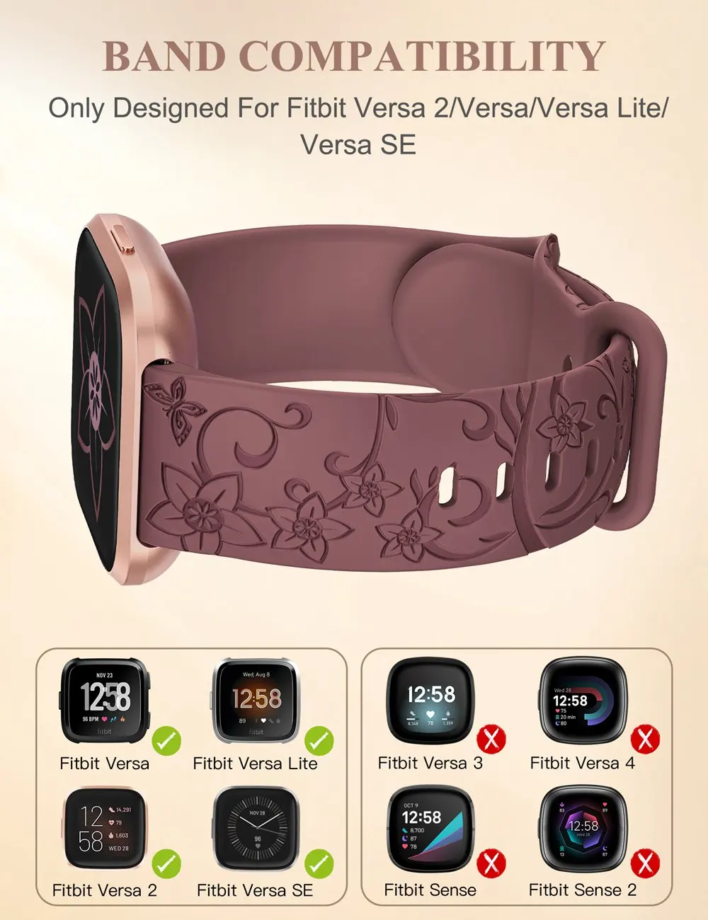 Wearlizer Wildflowers Floral Engraved Band for Fitbit Versa 2/Versa/Versa Lite/Versa SE Silicone Cute Butterflies Strap