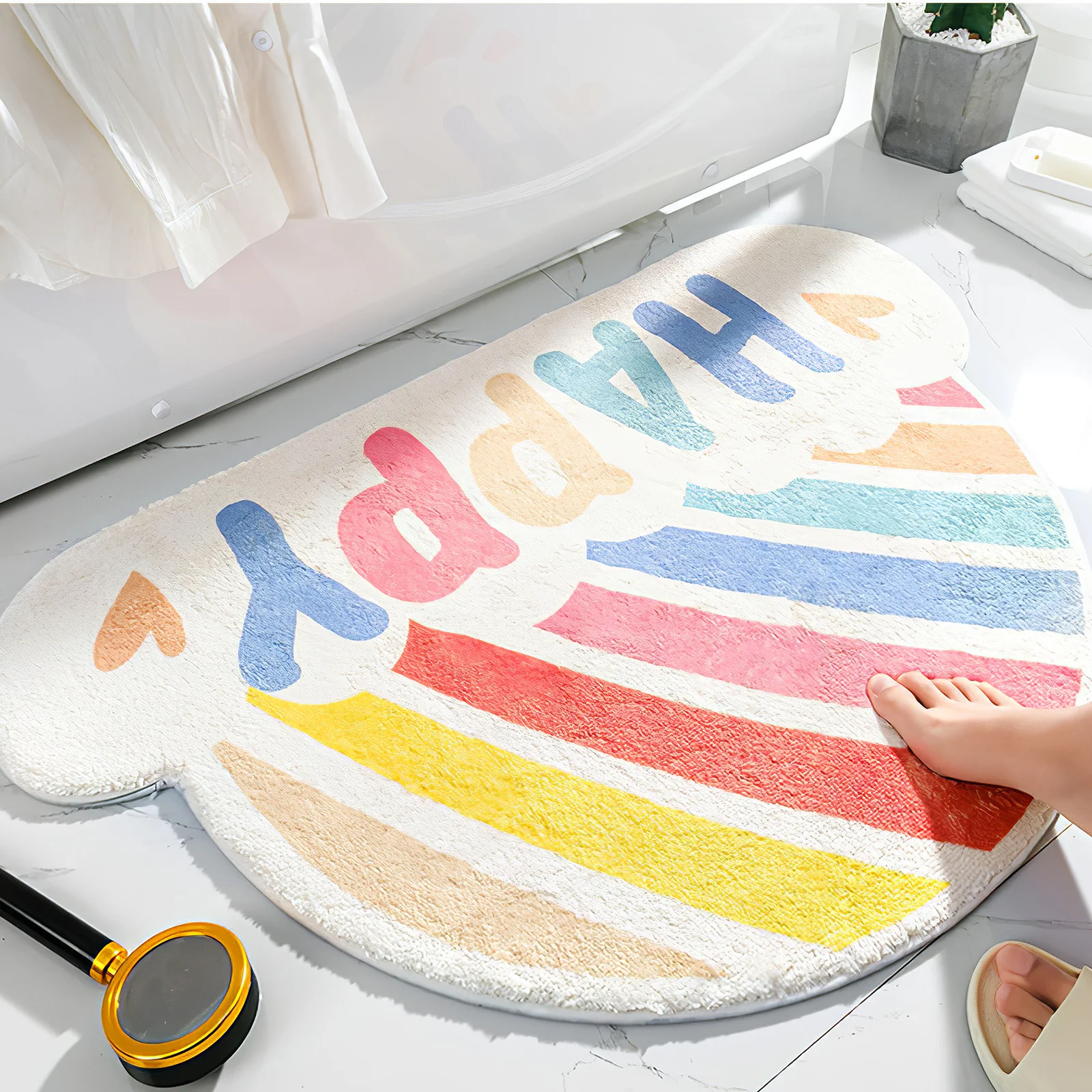 

Bright Rainbow Waterproof Door Mat Non-Slip Polyester Rug for Bathroom Bedroom Hallway Rainbow Door Mat