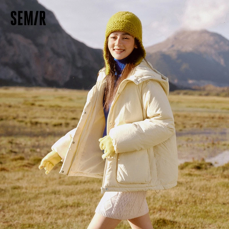 Semir Down Jacket Women Textured Solid Color Simple and Warm 2024 New Winter Oversize Hooded Outerwear Casual