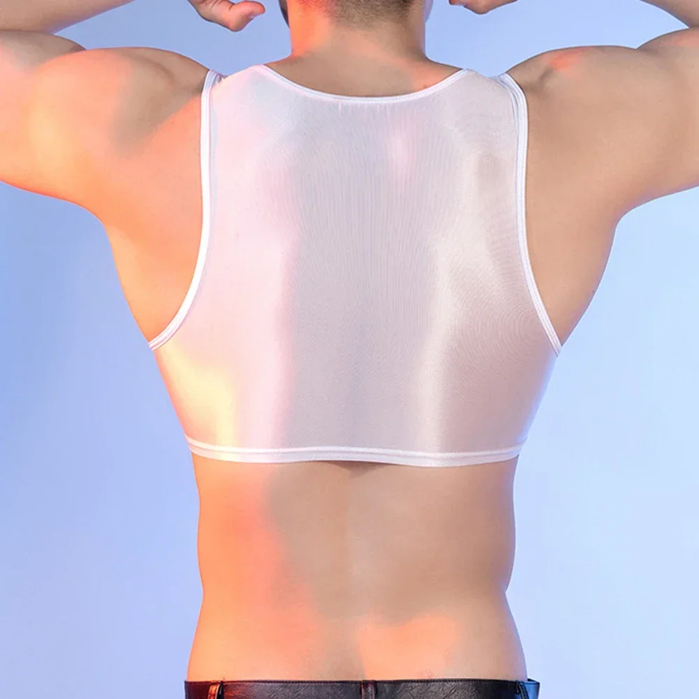 Chaleco deportivo brillante para hombre, camisetas sin mangas con cuello en U, lencería erótica elástica transparente para Yoga, Fitness, ropa de discoteca