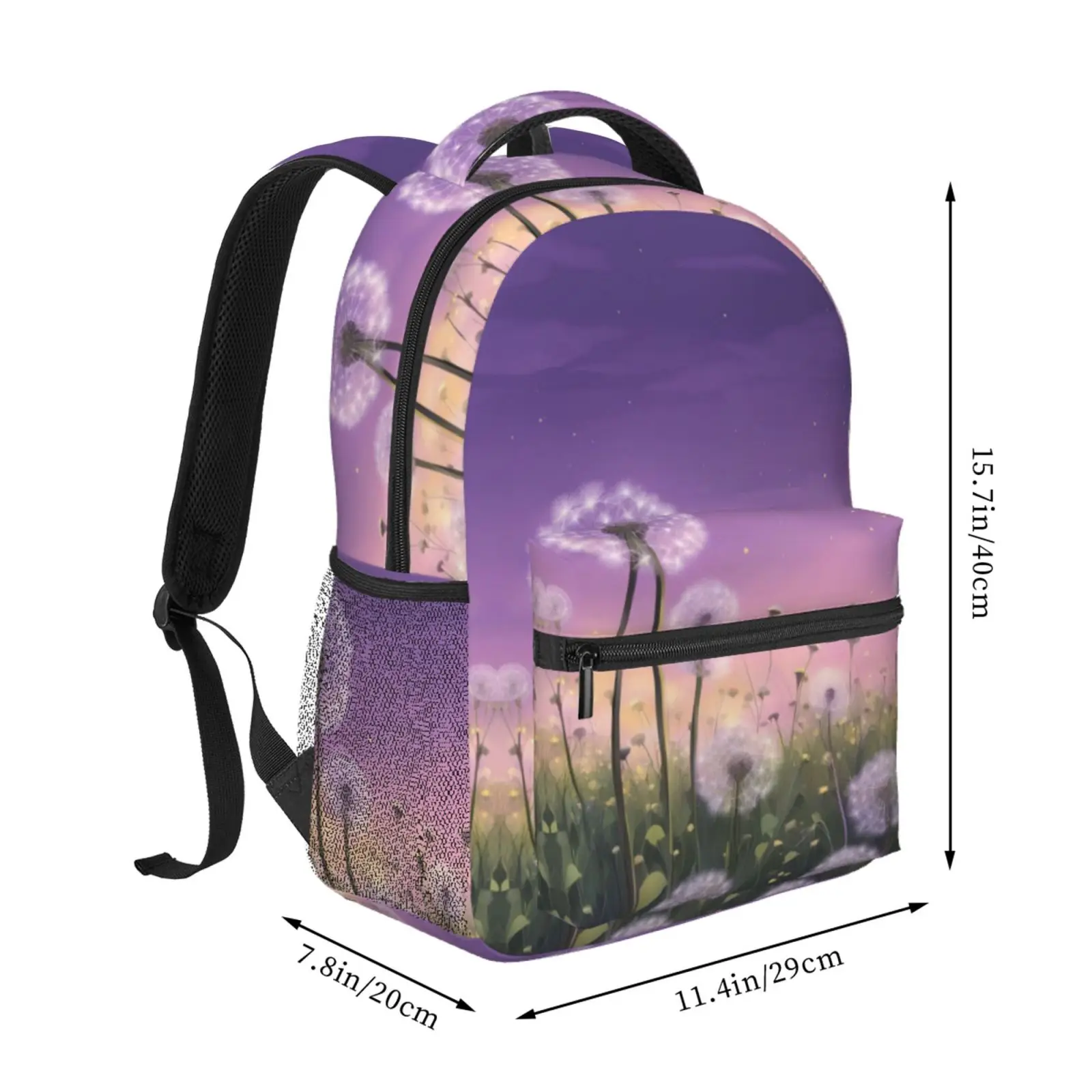 Purple Twilight Dandelion Print Backpack, Oxford Cloth, for Short Trips And Travel