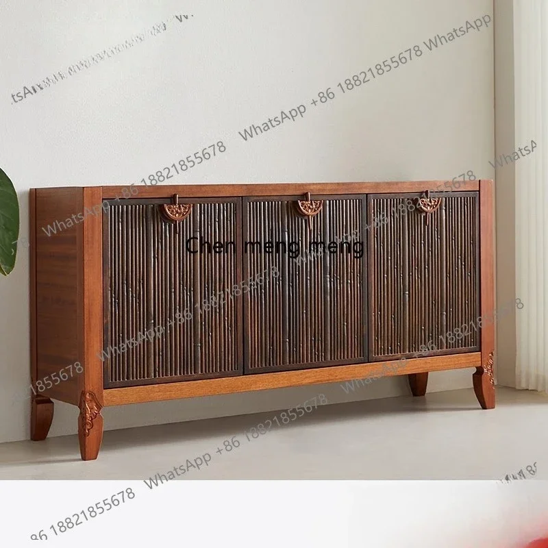 

New Chinese South East Asia style Areca nut color walnut solid wood furniture bamboo carving storage wine dining side cabinet