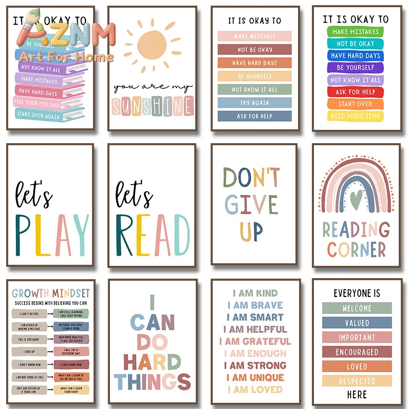 Kids Positive Affirmation Poster Self Confidence Quotes  Motivational Canvas Painting Wall Art Pictures Classroom Home Decor