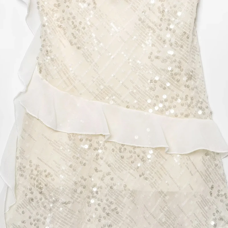 Shinny vestido de lantejoulas mulher verão 2025 novo sexy sem mangas sem costas em camadas plissado com decote em v mini vestidos clube festa vestidos de noite