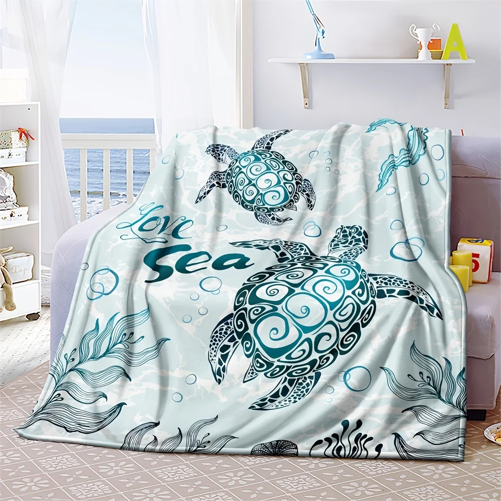 

Sea Turtle Print Blanket Ocean Animal Print Blanket Warm Cozy Soft Throw Blanket For Couch Bed Sofa Birthday Gift