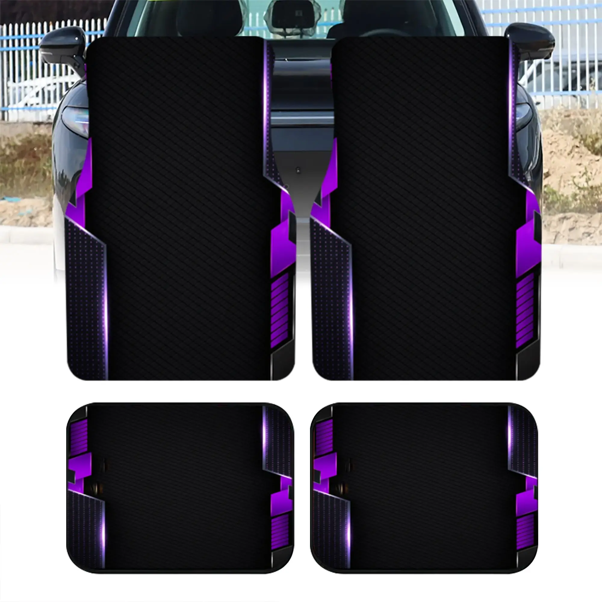 2pcs/4pcs Polyester Set, Purple and Black Carbon Fiber Style Print Car Floor Mats, Universal Fit for Most Vehicles Auto Carpets