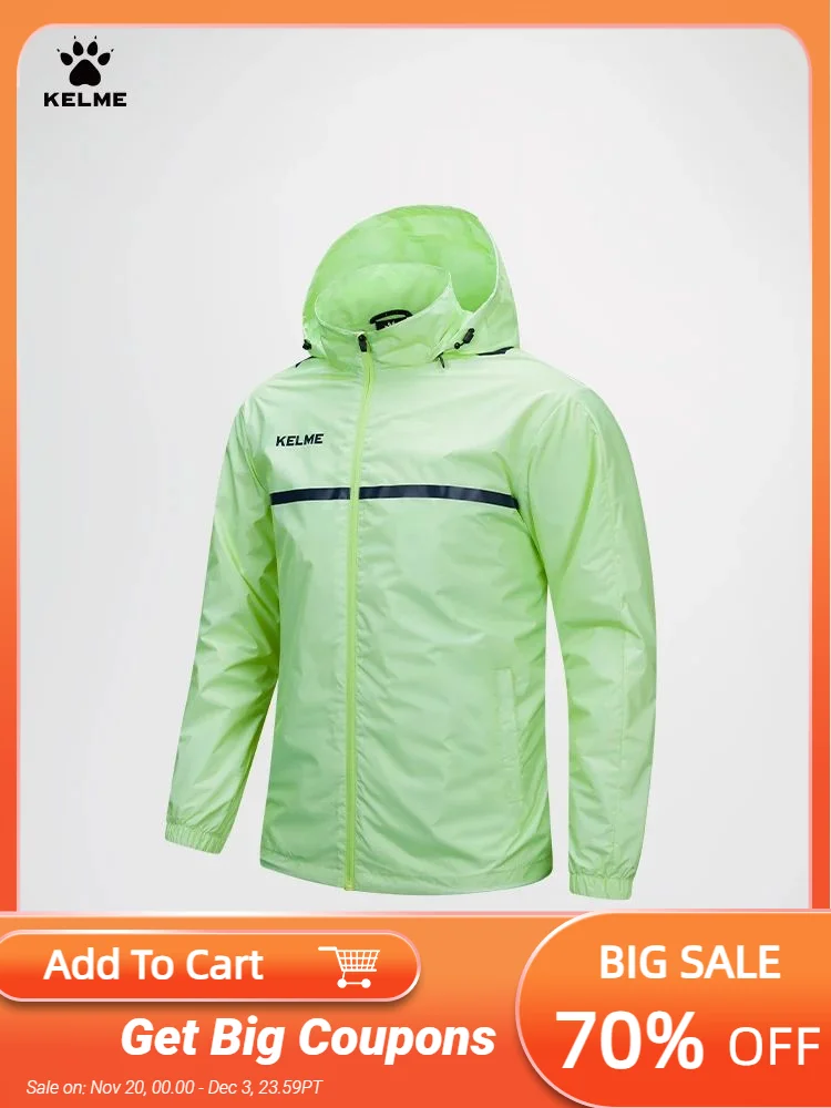 

KELME Kid ветровка куртка для бега футбольная спортивная одежда с капюшоном Полиэстеровая ветрозащитная быстросохнущая куртка тренировочная водонепроницаемая куртка для мужчин