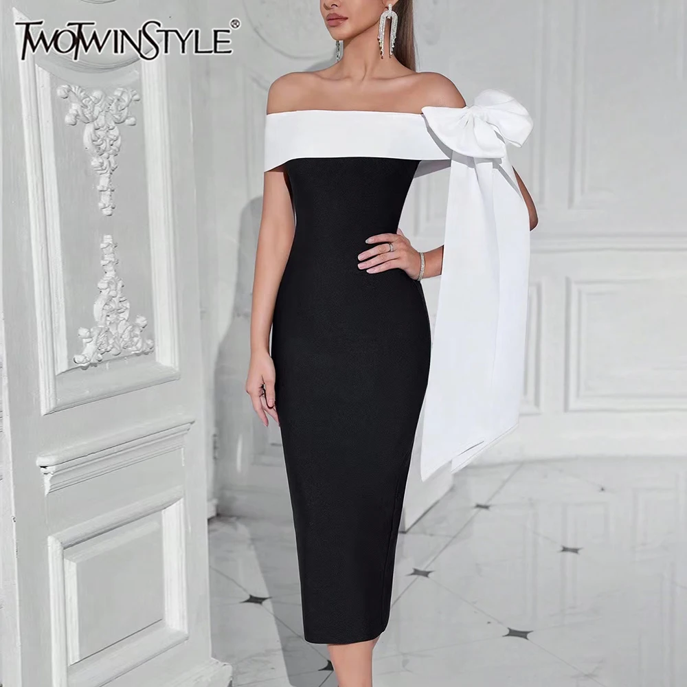 

TWOTWINSTYLE темпераментные платья с цветными блоками для женщин, лоскутное платье-туника без рукавов с разрезом на шее и 3D цветами, женская одежда, новинка
