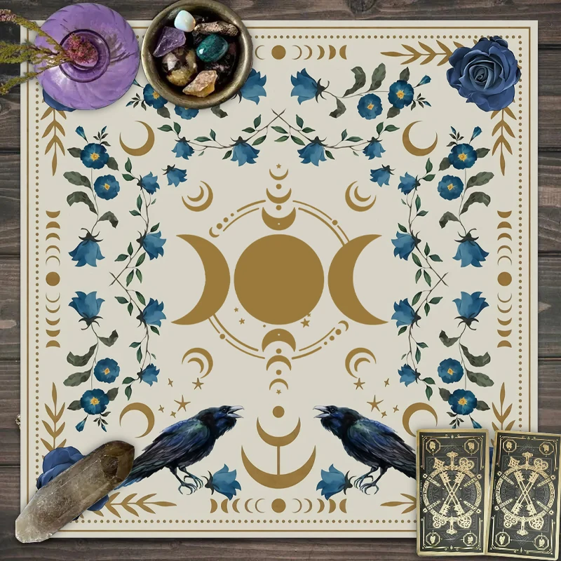 1pc Moon phase flower bed cloth, altar cloth, sun and moon plant tarot card cloth, tarot card tablecloth