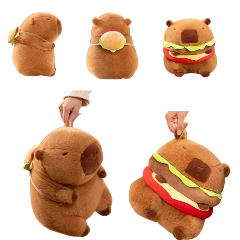 Kawaii Hamburger Capibara Knuffels Schattige Pluche Tas Knuffeldier Capibara Met Hamburger Tas Decor Pop Verjaardag Meisje Cadeau