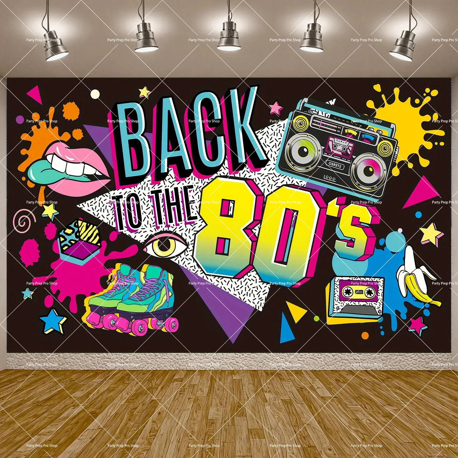Retro 80er Jahre Party Fotohintergrund Vintage-Thema Wanddekoration Großer Hintergrund für Wohnzimmer Schlafzimmer Feier