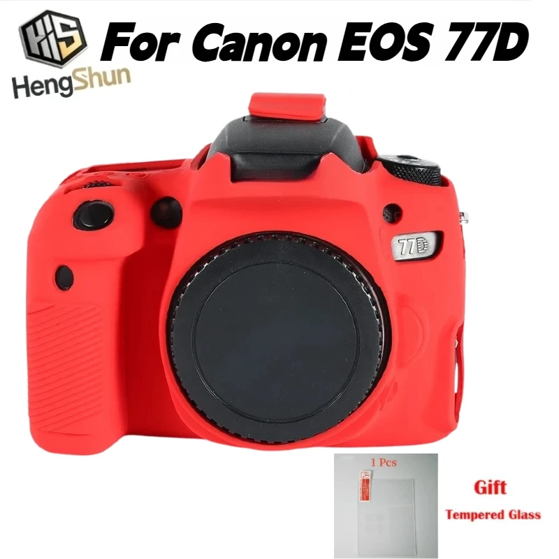 For Canon EOS 77D Soft Silicone Camera Case Shockproof Anti‑Scratch Protective Cover Skin + Free Tempered Glass Screen Protector