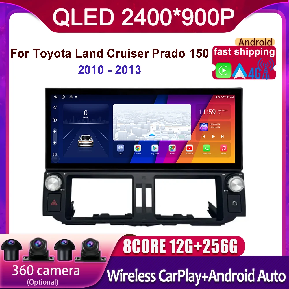 

Ultra-thin Screen DSP 12.3 inch Android 15 for Toyota Land Cruiser Prado 150 2010 - 2013 GPS Navi Car Radio Multimedia Player 4G