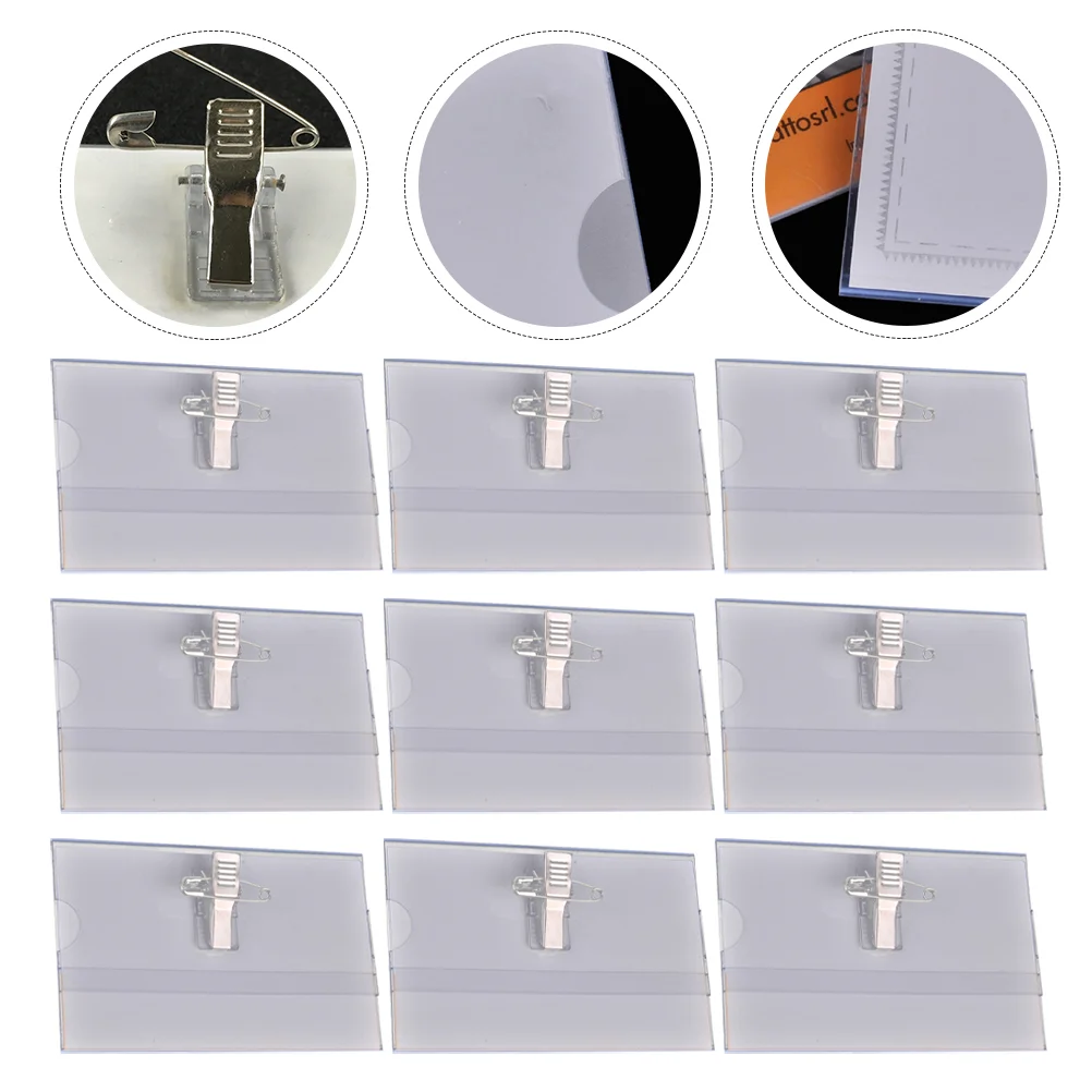 

50 Pcs Transparent Badge Clear Labels Id Tag Holder Clip Holders Chest Card Clips Portable