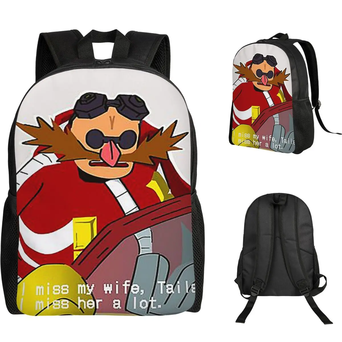I Miss My Wife Tails Snapcube Eggman Student Backpack School Bag Hiking Travel Daypack Men Women Fashion Bookbag Shoulder Bags