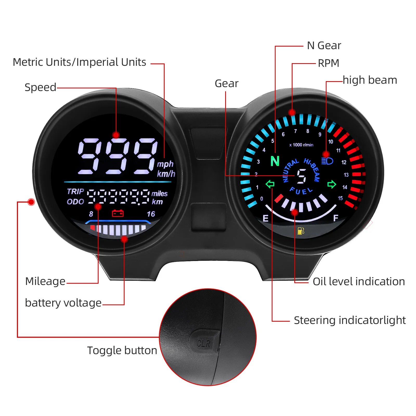 Universal Motorcycle Digital Speedometer Dashboard LED RPM Speed Gauge Brazil For TITAN150 For Honda CG150 Fan150 2010 2012