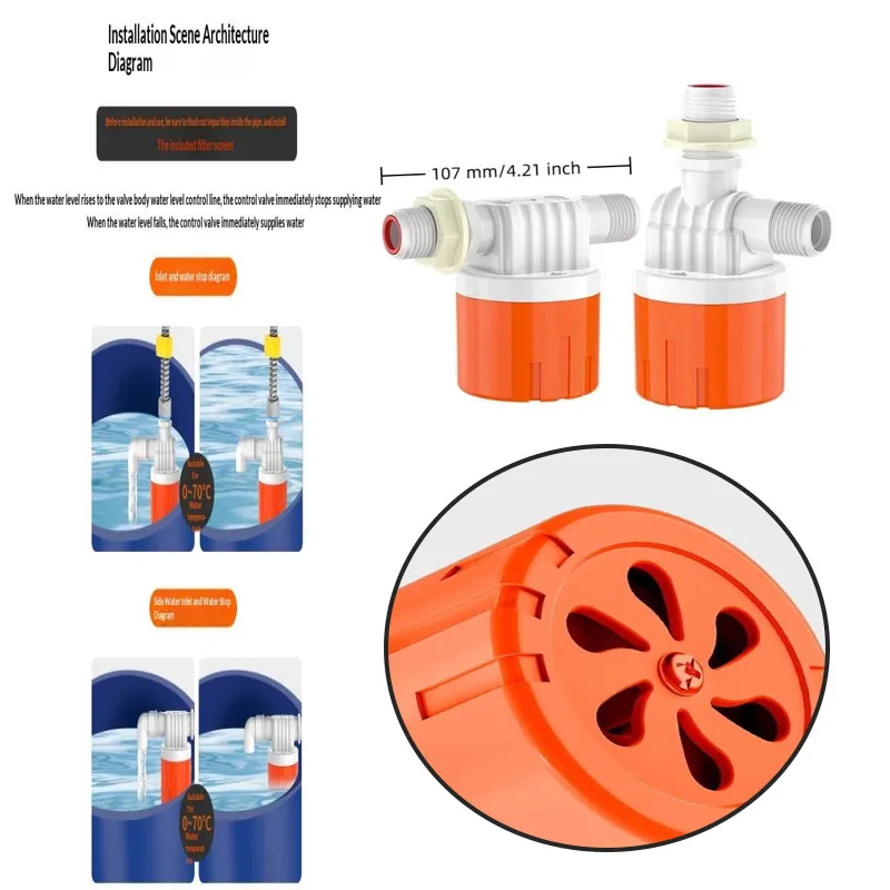 

1 * автоматический клапан контроля уровня воды, пластиковый поплавковый шаровой клапан 1/2 "3/4" с автоматическим отключением резервуара, поплавковый выключатель для бассейна, впускной клапан для воды