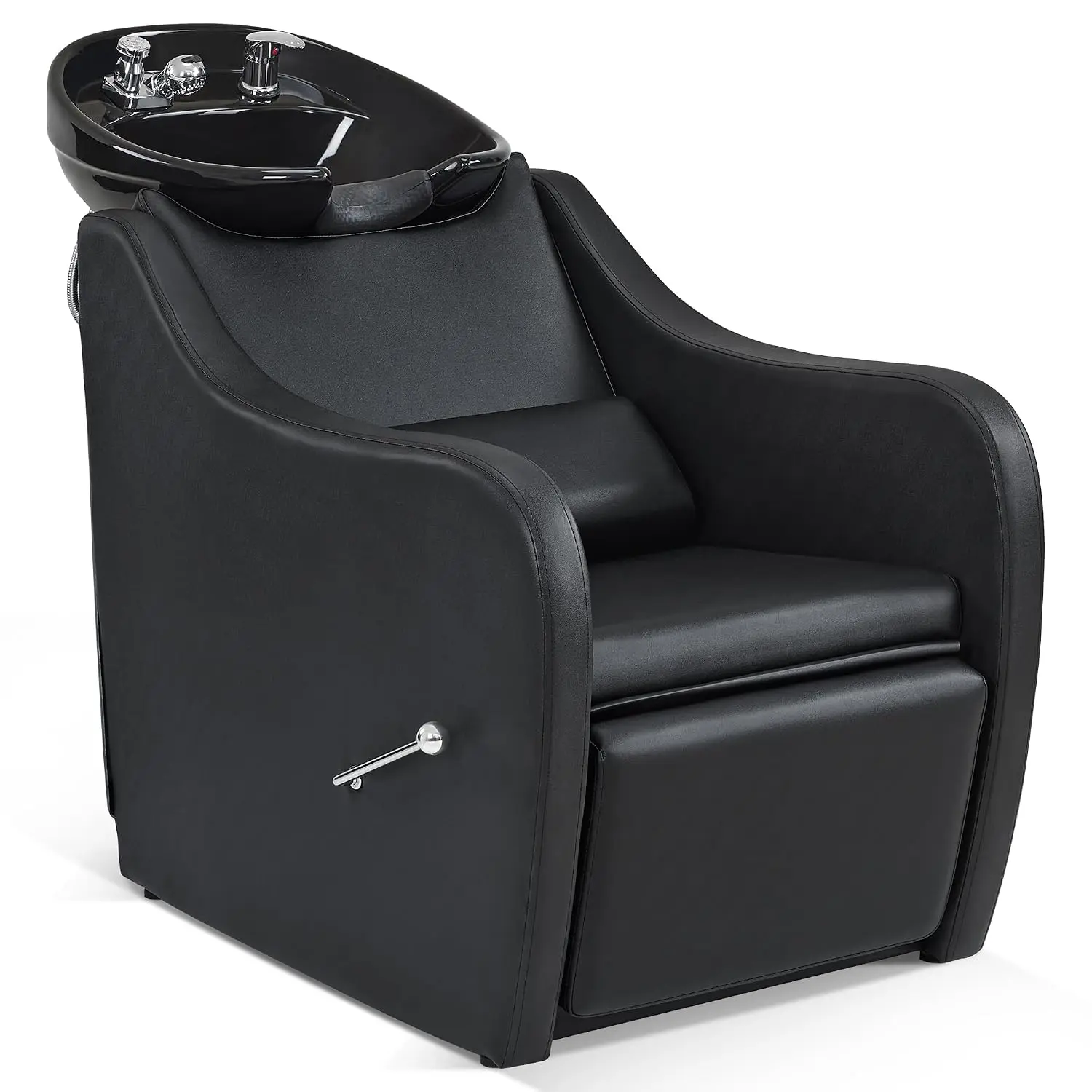 BarberPub Backwash Shampoo Station Chair with Legrest, UPC Ceramic Shampoo Bowl