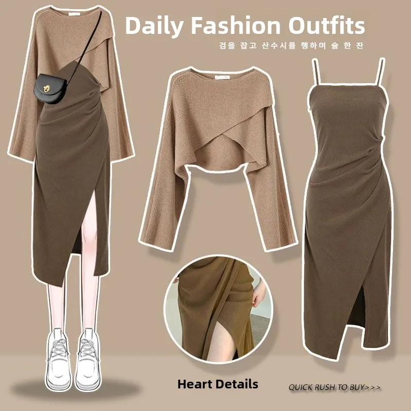 A·Faion Maglione lavorato a maglia e cinturino Dr Set in due pezzi Versatile dimagrante High-End Feel Collezione autunnale Faion da donna