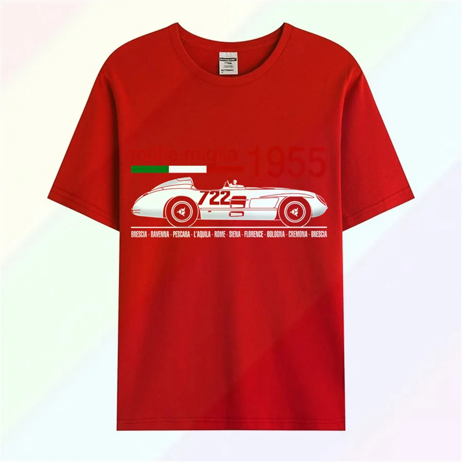 100% Baumwolle Klassische Motorsport Mille Miglia 1955 Rennen T-Shirt Sommer Stil T Hemd Nach aldult Teen unisex unisex