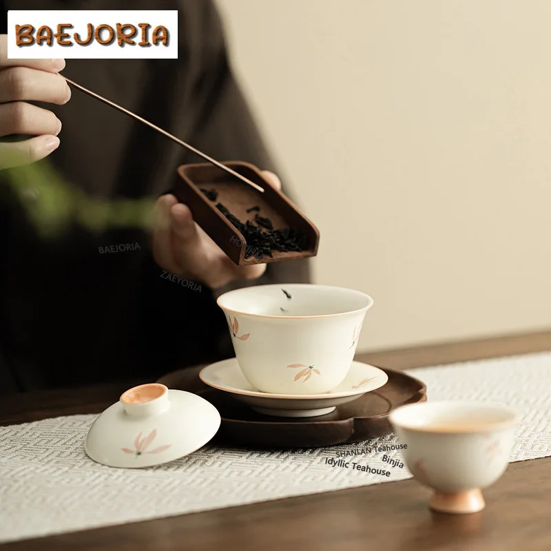 BAEJORIA 133ml Orchid Wind Chime Gaiwan Creative Sancai Single Non Hot Tea Tureen Tea Making Cover Bowl Drinkware Accessories