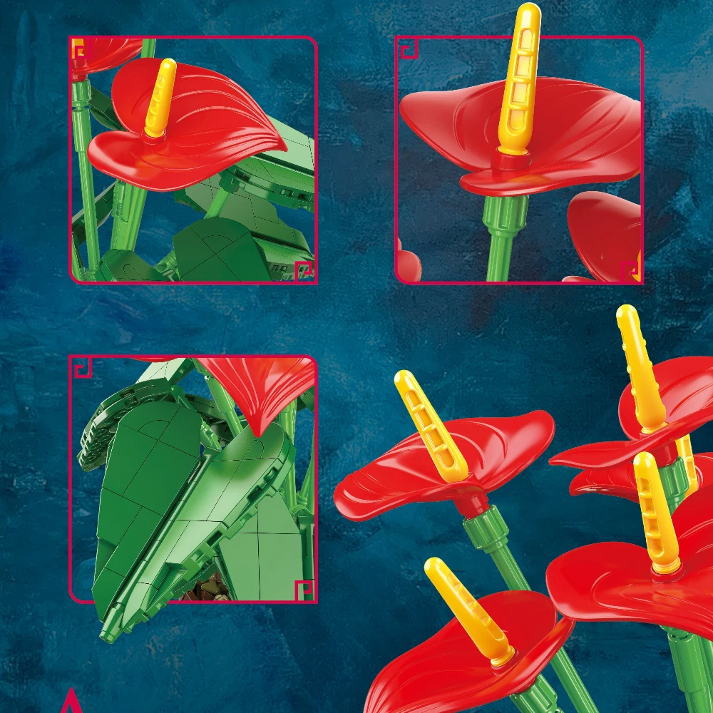 

Artificial Flower Bouquet Model Building Block Pots Plant Potted Ornaments Home Decoration Assembly Small Bricks Toy Girls Gifts