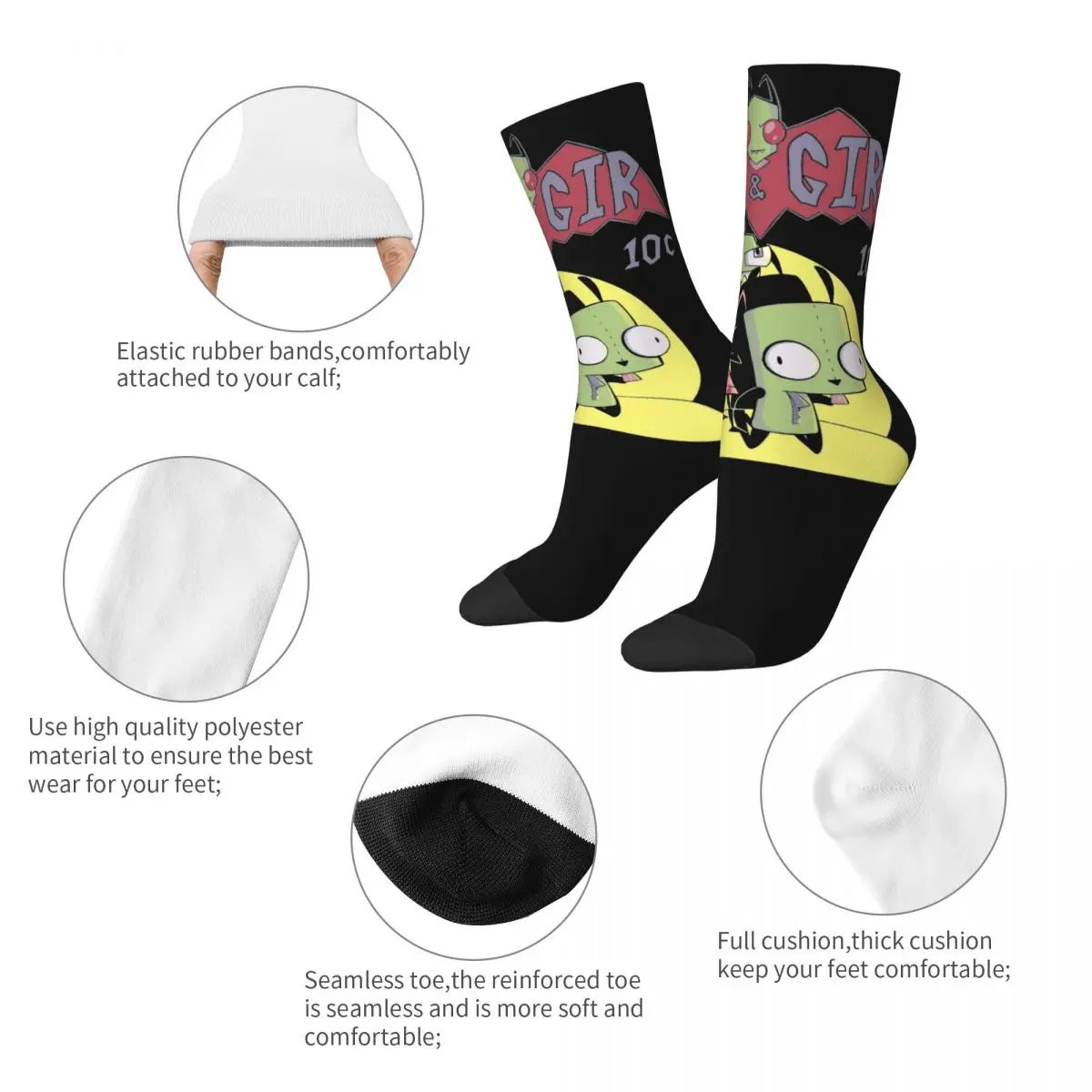 Zim And Gir Invaders Zims Anime Merch Men Women Socks Breathable High Quality Middle Tube Socks Soft Present