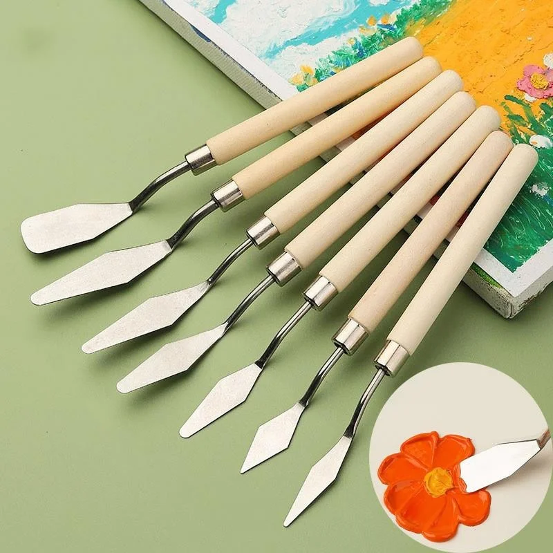 7pcs Stainless Steel Oil Painting Knives Set Artist Crafts Spatula Palette Knife Art Oil Painting Mixing Knife Scraper Art Tools