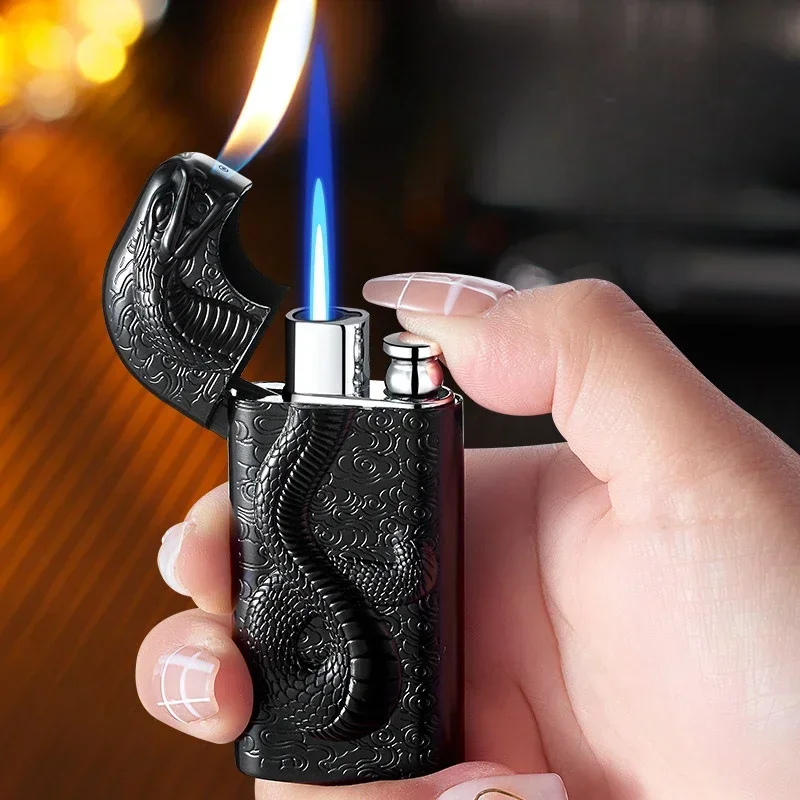 Creative Cool Double Flame Gas Lighter Alloy Material Animal Relief Shape Butane Injection Men\'s Creative Lighter