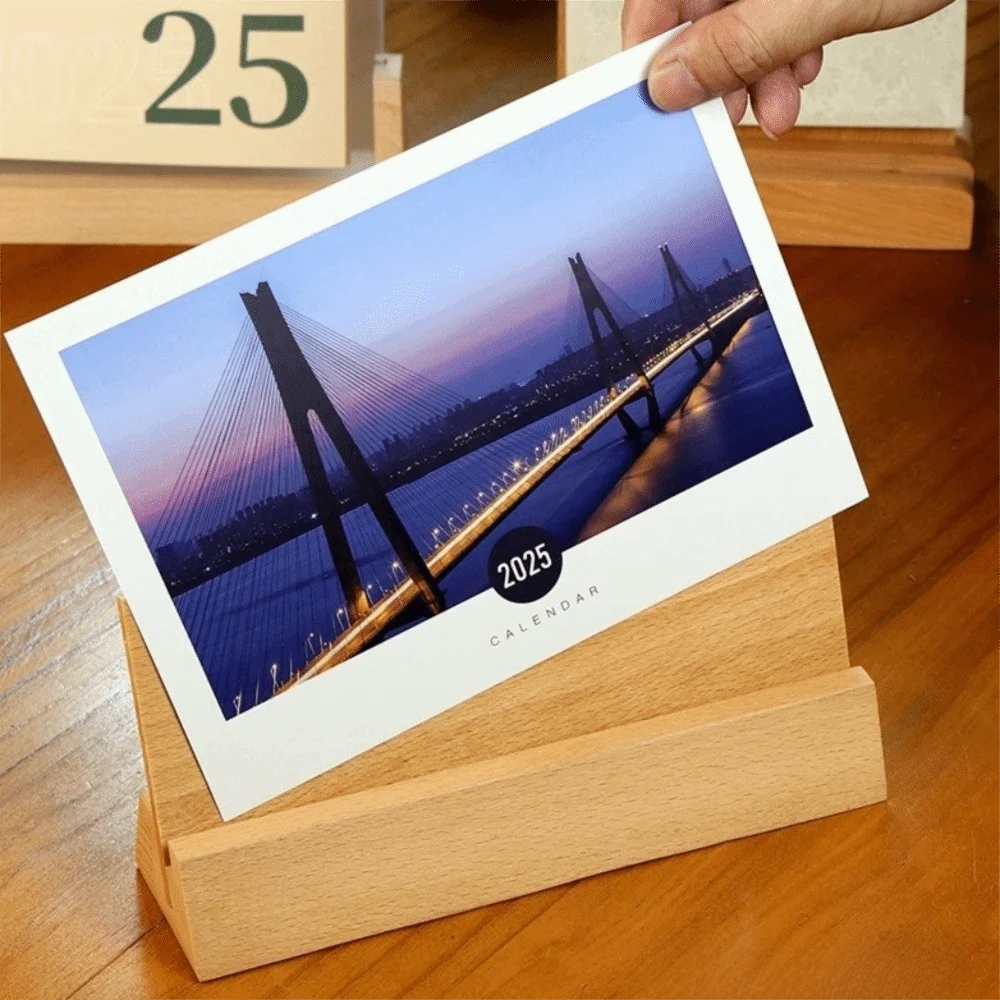 Durable Wooden Wooden Calendar Base with Backboard Multifunctional Photo Card Holder Desk Calendar Stand Table Number