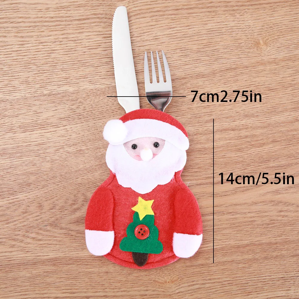 4pcs Christmas themed cutlery set, knife and fork bag, festive dining table atmosphere decoration, small ornaments