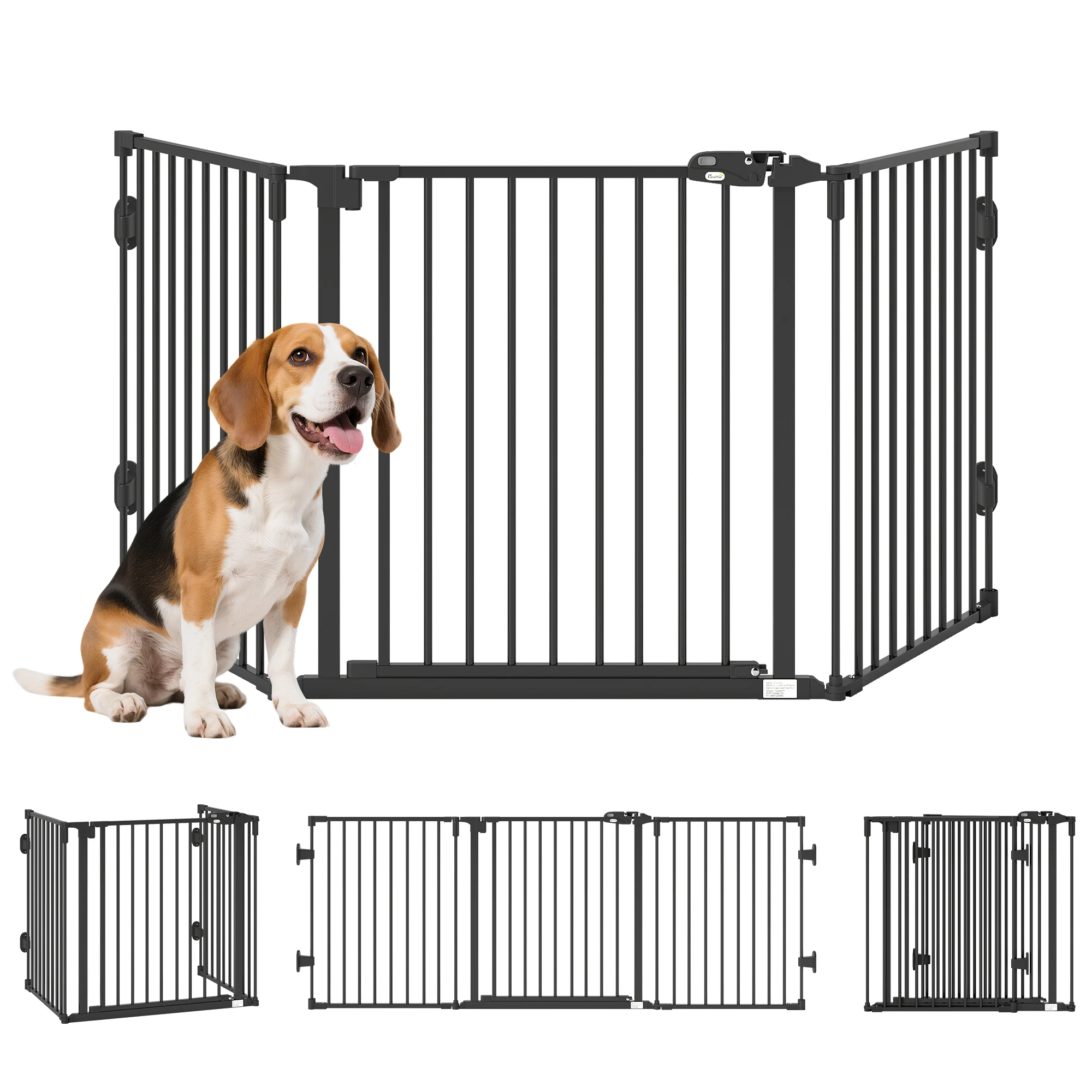 PawHut Barrera de Seguridad para Mascotas de 3 Paneles Puerta Auto Cierre y Diseño Plegable para Perros Pequeños 202,5x2x76 cm