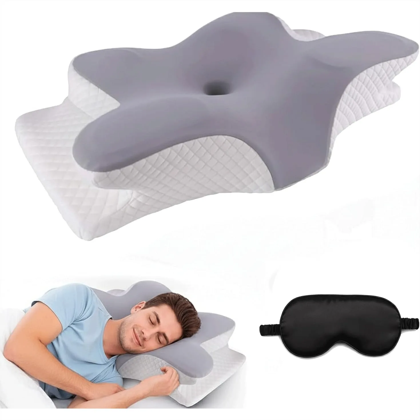 Memory Foam Pillow with Sleeping Mask – Ergonomic Neck Support for Side Sleepers, Comfortable for Neck & Shoulder Pain